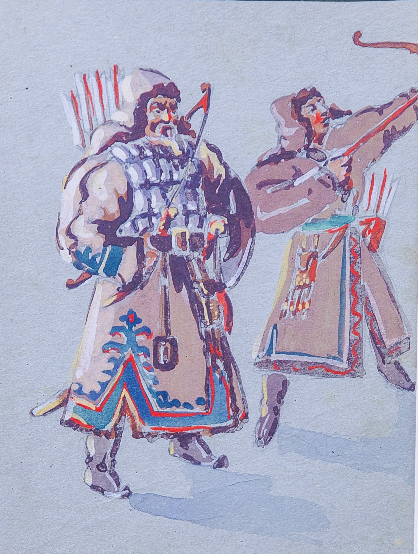 «Kazakhs (warriors)». Sketch of costumes for the performance of the Uighur theater