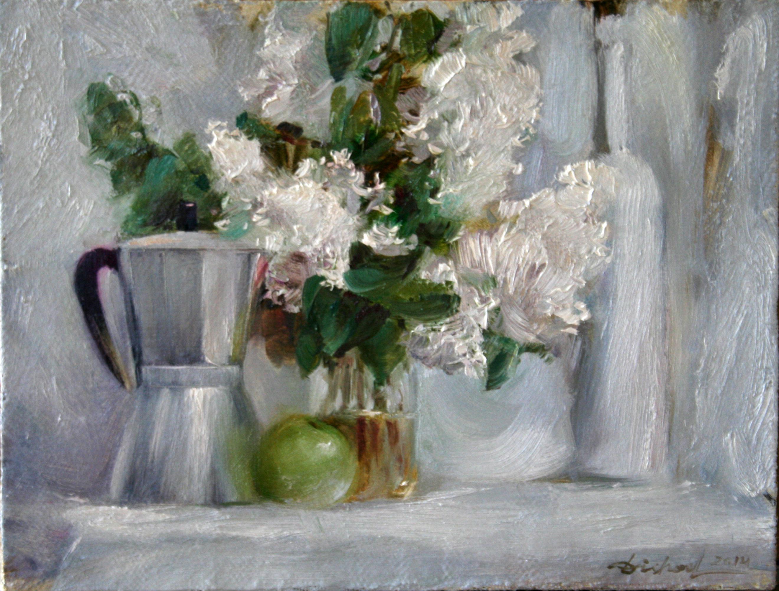 White still life with coffee maker