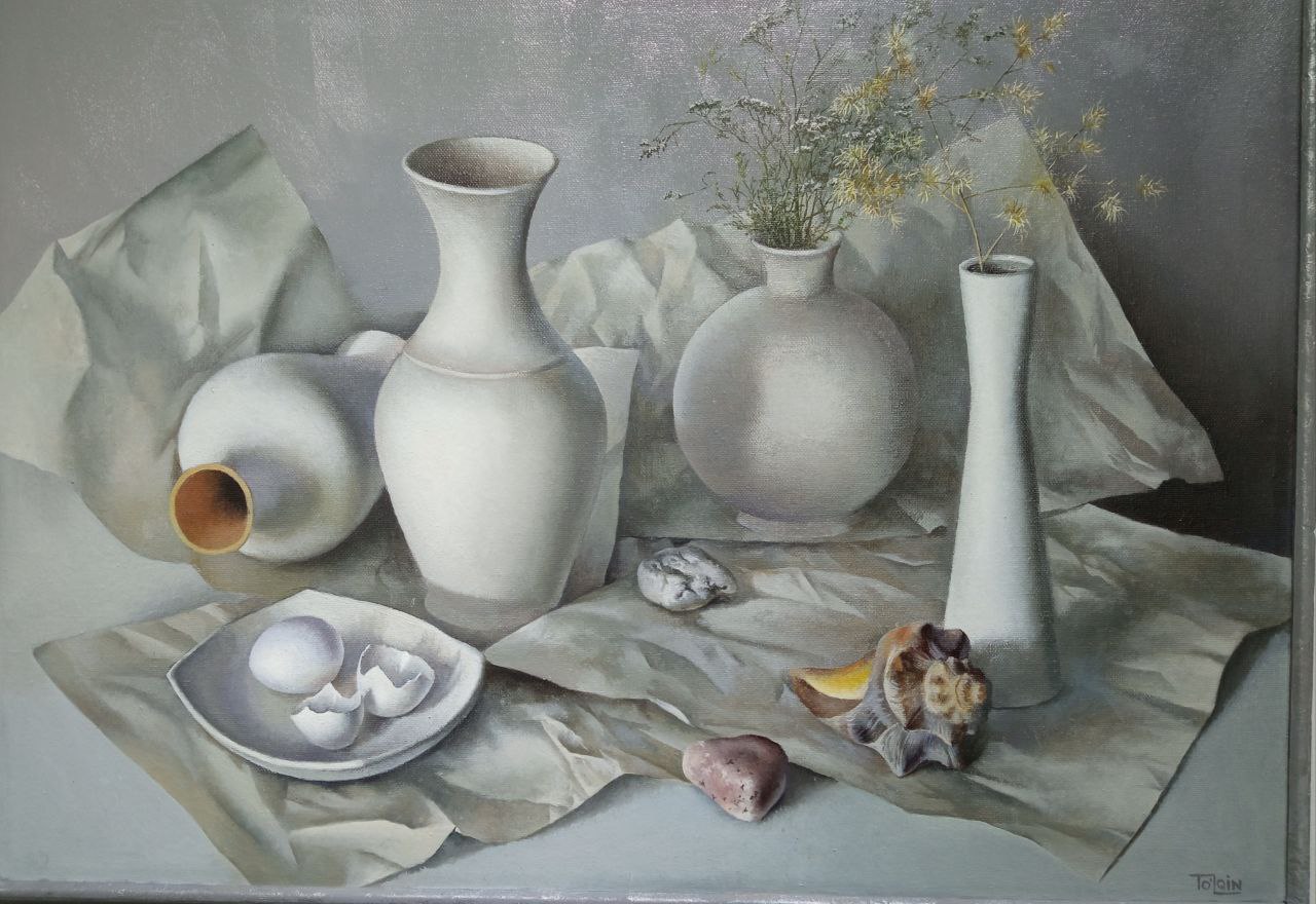 Still life with white jugs